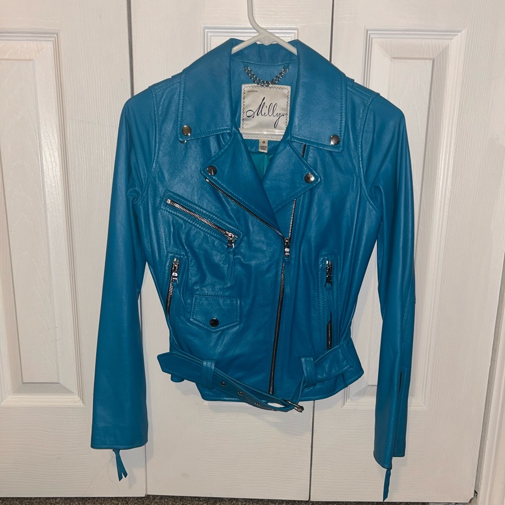 Milly Women's Blue Leather Jacket